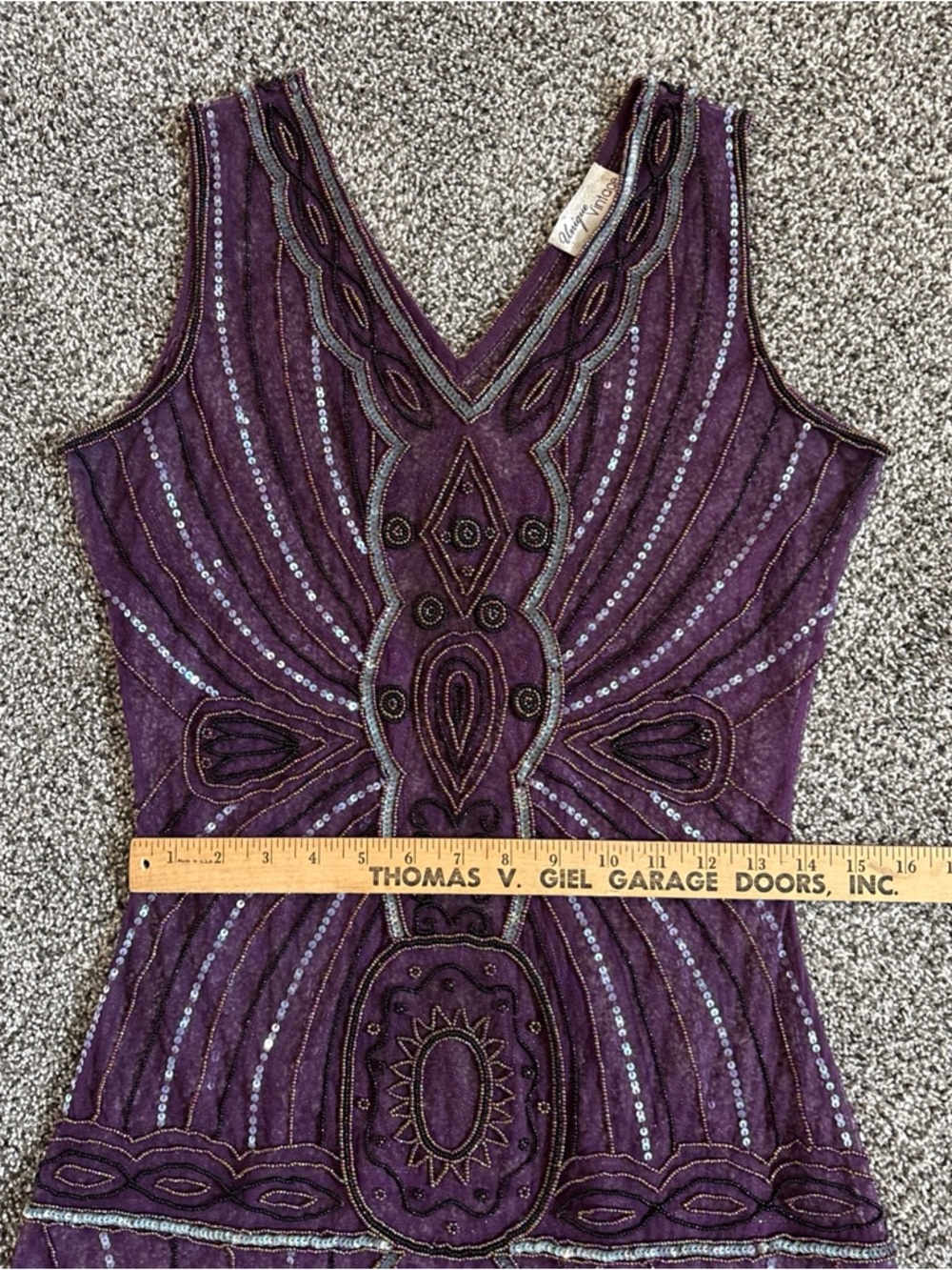 Unique Vintage 1920s Purple Beaded Dress Size Medium Sheer Sequins Sleeveless - Picture 14 of 14